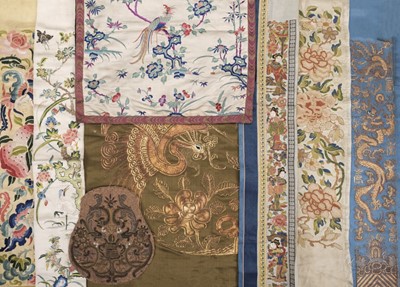 Lot 471 - Chinese Embroideries. A collection of embroidered items, 18th-early 20th century