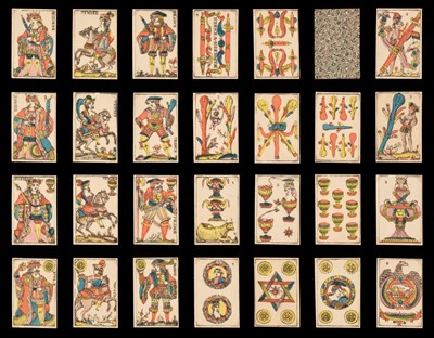 Lot 520 - French playing cards. Aluette type II pack, Napoléon-Vendée: Pierre Biziére Pére (4th pattern), 1848