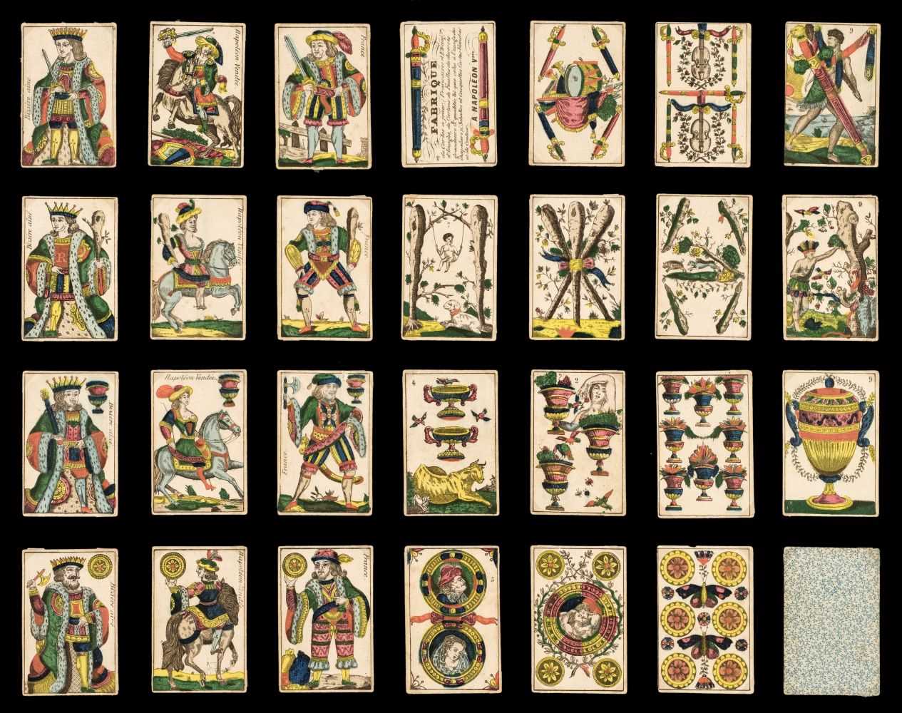 Lot 519 - French playing cards. Aluette type II deck, Napoléon-Vendée: Biziére aîné, circa 1860, & 3 others