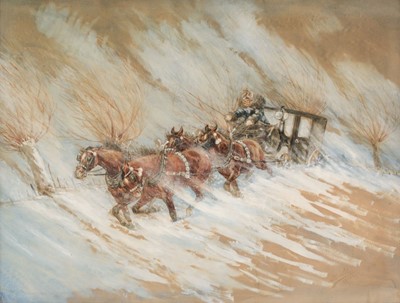 Lot 222 - European School. Carriage in a Snowstorm, 1902