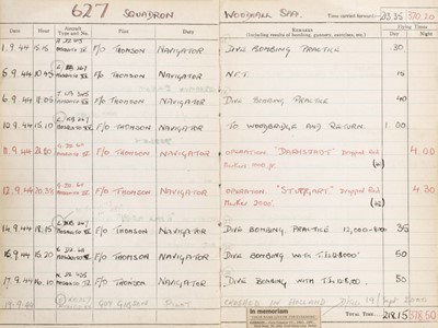 Lot 247 - Logbook. A WWII RAF kept by Sergeant B.E.B. Harris, 627 Squadron, 66 operations