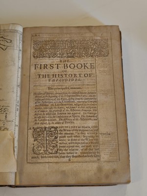 Lot 264 - Thucydides. Eight Bookes of the Peloponnesian Warre, 1634