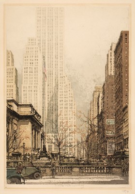 Lot 341 - Kasimir (Luigi, 1881-1962). New York Public Library, circa 1930, etching printed in colours