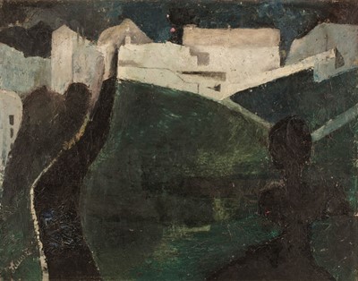 Lot 287 - Hawke (Marjorie, 1894-1979). Village in Moonlight, oil on canvas