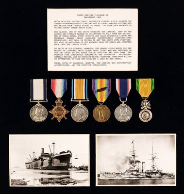 Lot 176 - Gallipoli. WWI C.G.M. group awarded to Petty Officer Frederick Gibson, C.G.M., M.I.D., Royal Navy