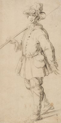 Lot 30 - Bellange (Jacques, circa 1575-1616/38). Striding Youth with a staff, black chalk