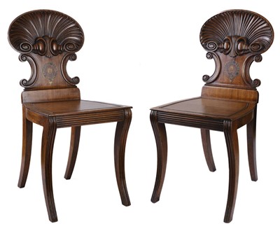 Lot 629 - Hall Chairs. A fine pair of George III mahogany hall chairs