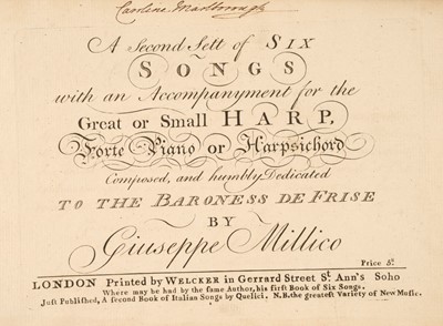 Lot 344 - Millico (Giusippe). A Second Sett of Six Songs, & two others