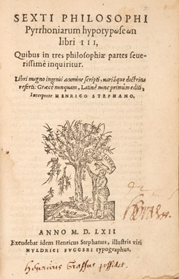 Lot 251 - Sextus Empiricus. Pyrrhoniarum hypotyp[o]se[o]n libri III., 1562