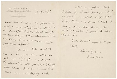 Lot 753 - Joyce (James, 1882-1941). Autograph Letter Signed, 'James Joyce'