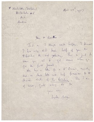 Lot 757 - Auden (Wystan Hugh, 1907-1973). Two Autograph Letters Signed, ‘Wystan Auden', 8 April 1967