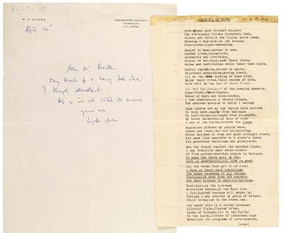 Lot 758 - Autograph Letter Signed, ‘Wystan Auden’, 20 April [1967]