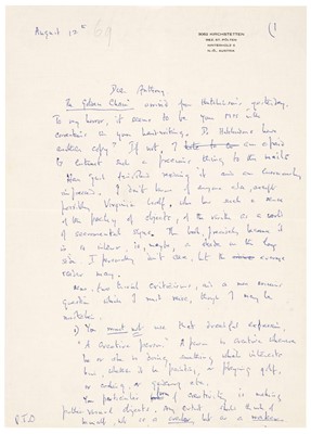 Lot 764 - Auden (Wystan Hugh, 1907-1973). Autograph Letter Signed, ‘Wystan’,  12 August [1969]