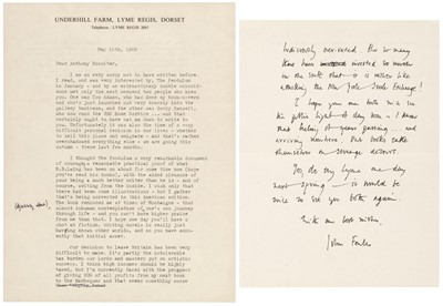 Lot 774 - Fowles (John, 1926-2005). A group of 4 Typed Letters and 1 Autograph Letter Signed