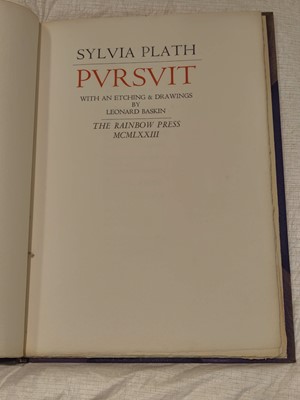 Lot 731 - Rainbow Press. Sylvia Plath, Pursuit with and etching and drawings by Leonard Baskin, 1973