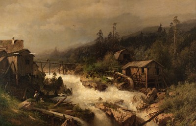 Lot 142 - Herzog (Hermann Ottomar, 1832-1932), Moulin sur un Torrent, 1873