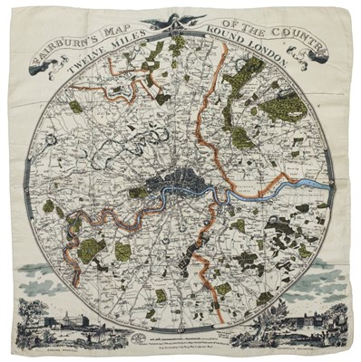 Lot 514 - Map Scarf. Fairburn's Map of the Country Twelve Miles Round London, Liberty of London, 20th century