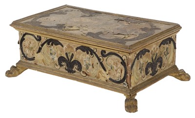 Lot 483 - Embroidered Box. A wooden box with embroidered panel sides, probably Italian, 17th century