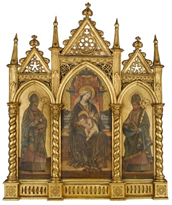 Lot 1 - Crivelli (Carlo, Manner of). Triptych with Virgin and Child, flanked by two saints