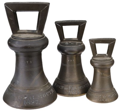 Lot 573 - Weights. George IV graduated brass bell weights - Falmouth, Cornwall