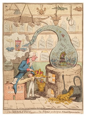 Lot 244 - Gillray (James). The Dissolution - or - The Alchymist producing an Aetherial Representation, 1786