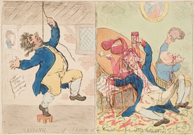 Lot 216 - Gillray (James). [Fatal Effects of the French Defeat] Hanging. Drowning. 1795