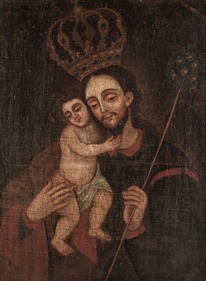 Lot 11 - Spanish Colonial School. Saint Joseph with the Christ Child, early 18th-century