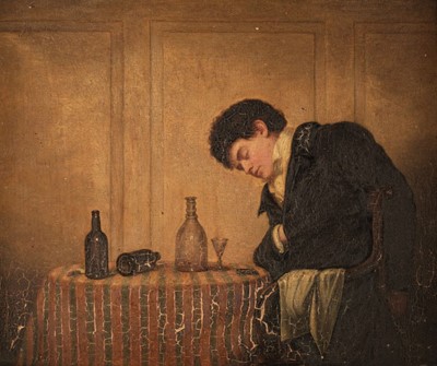 Lot 113 - English School. A Drunk Man, early 19th century, oil on board