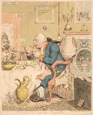 Lot 242 - Gillray (James). Temperance enjoying a frugal meal, 1792