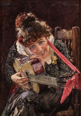 Lot 216 - Henshall (John Henry, 1856-1928). Girl with a Guitar, 1892, watercolour