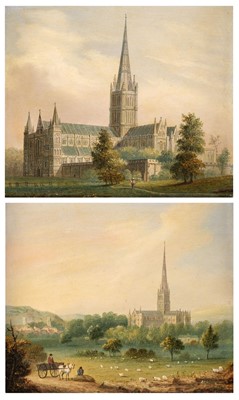 Lot 120 - English School. Salisbury Cathedral & Salisbury Cathedral from the Meadows, 19th century