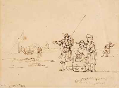 Lot 108 - Dutch School. Skating Scene, April 11th 1811, brown ink on laid paper..., and one other