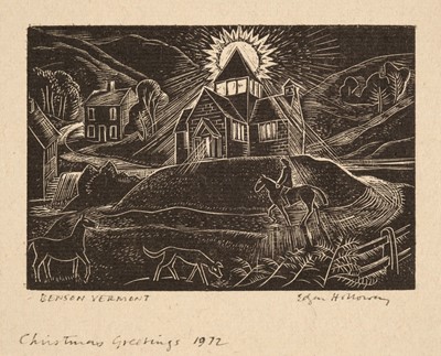 Lot 402 - Holloway (Edgar, 1914-2008). Christmas Greetings, 1972, woodcut on laid paper