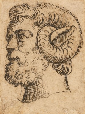 Lot 26 - Beham (Hans Sebald, 1500-1550). Head of Man with Ram's Horns