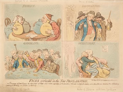 Lot 256 - Gillray (James). Vices Overlook'd in the New Proclamation, London: H. Humphreys, May 24th 1792