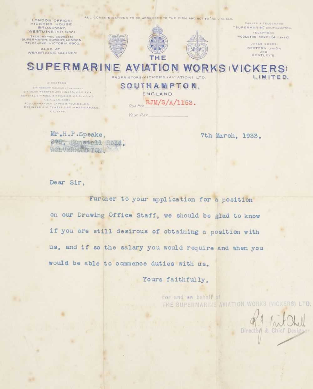 Lot 259 - Mitchell (R.J., 1895-1937). A Supermarine