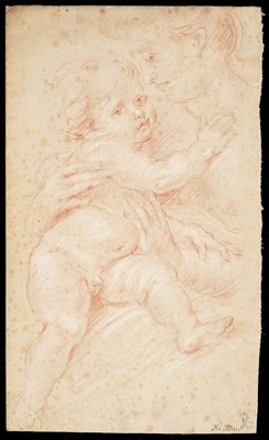 Lot 44 - Follower of Peter Paul Rubens (1577-1640). Mother and Child, red and white chalk