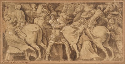 Lot 32 - After Polidoro da Caravaggio (1499-1543). Rape of the Sabine Women, circa 1600, pen, ink and wash