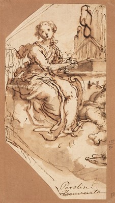 Lot 79 - Attributed to Giacomo Parolini (1663-1733). Saint Cecilia, pen, brown ink and brown wash