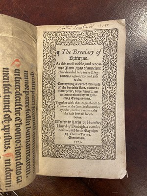 Lot 269 - Llwyd (Humphrey). The Breviary of Britayne ..., 1573