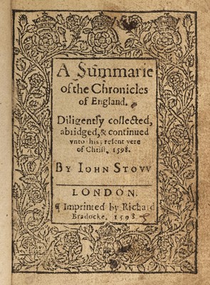 Lot 280 - Stow (John). A Summarie of the Chronicles of England…, 1598