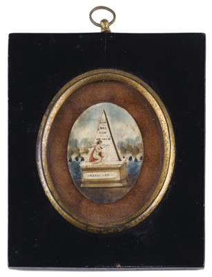 Lot 278 - Nelson (Horatio, 1758-1805).  A small oval memorial watercolour for the death of Nelson at Trafalgar