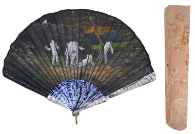 Lot 549 - Pierrot Fan. Hand-painted folding fan with a scene of pierrots playing boules, French, circa 1910