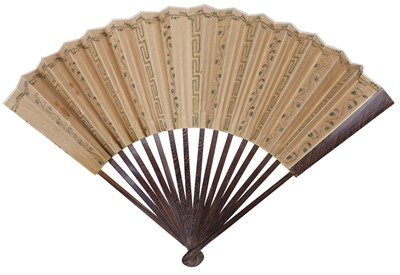 Lot 546 - Georgian Fan. A folding fan of metalwork embroidery and spangles, late 18th century