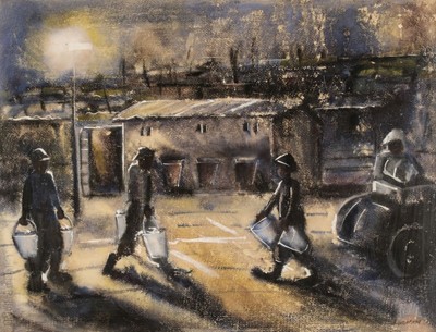 Lot 297 - Ngatane (Ephraim Mojalefa, 1938-1971). Street Workers at Night, Johannesburg