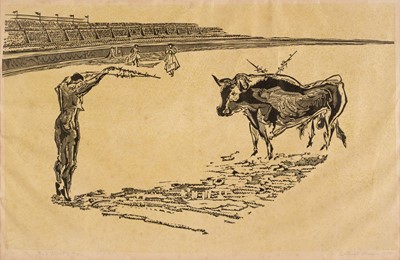 Lot 282 - Hermes (Gertrude, 1901-1983). Bullfight 3, 1954, woodcut on laid paper..., and one other