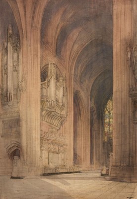 Lot 130 - Brewer (Henry Charles, 1866-1950). Cathedral Nave, watercolour on card