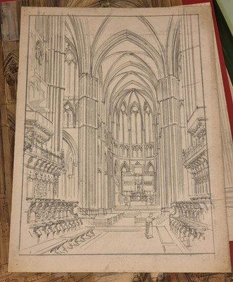 Lot 130 - Brewer (Henry Charles, 1866-1950). Cathedral Nave, watercolour on card