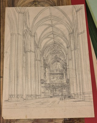 Lot 130 - Brewer (Henry Charles, 1866-1950). Cathedral Nave, watercolour on card