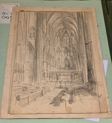 Lot 130 - Brewer (Henry Charles, 1866-1950). Cathedral Nave, watercolour on card